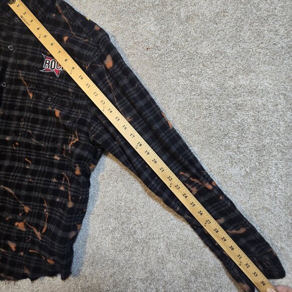 OOAK Upcycled Flannel Shirt Def Leppard Rockabilly Patches Distressed Grunge XL - Picture 10 of 13